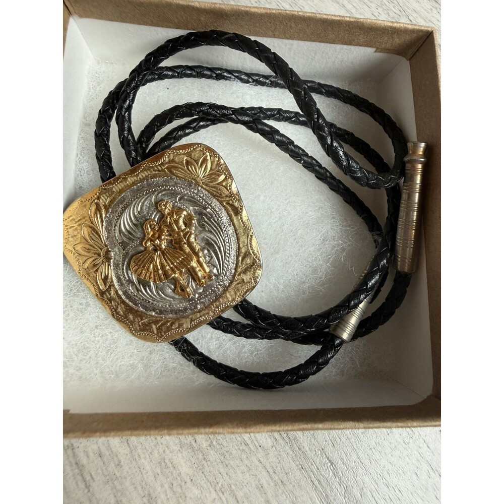 Vintage Wilmarth Western Bolo Tie Cowboy Cowgirl Square Dance Two Tone 1980s